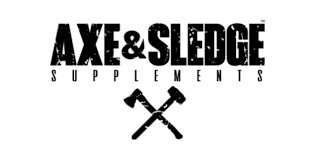 AXE & SLEDGE whey protein lineup with assorted protein jars and fitness gear.