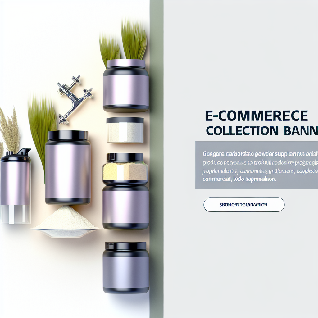 Carbohydrate Powder supplement bottles in pastel purple containers beside an e-commerce banner.