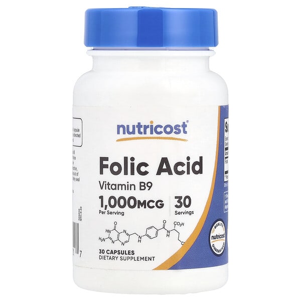 Nutricost folic acid 1,000 mcg dietary supplement by Nutricost